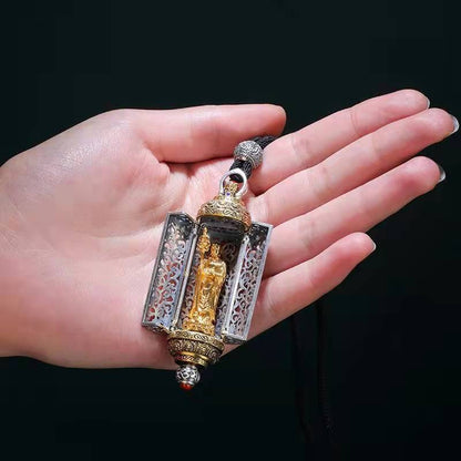 Premium Silver Gau Box Pendant Amithabha Buddha Openable Guochao Ethnic Necklace