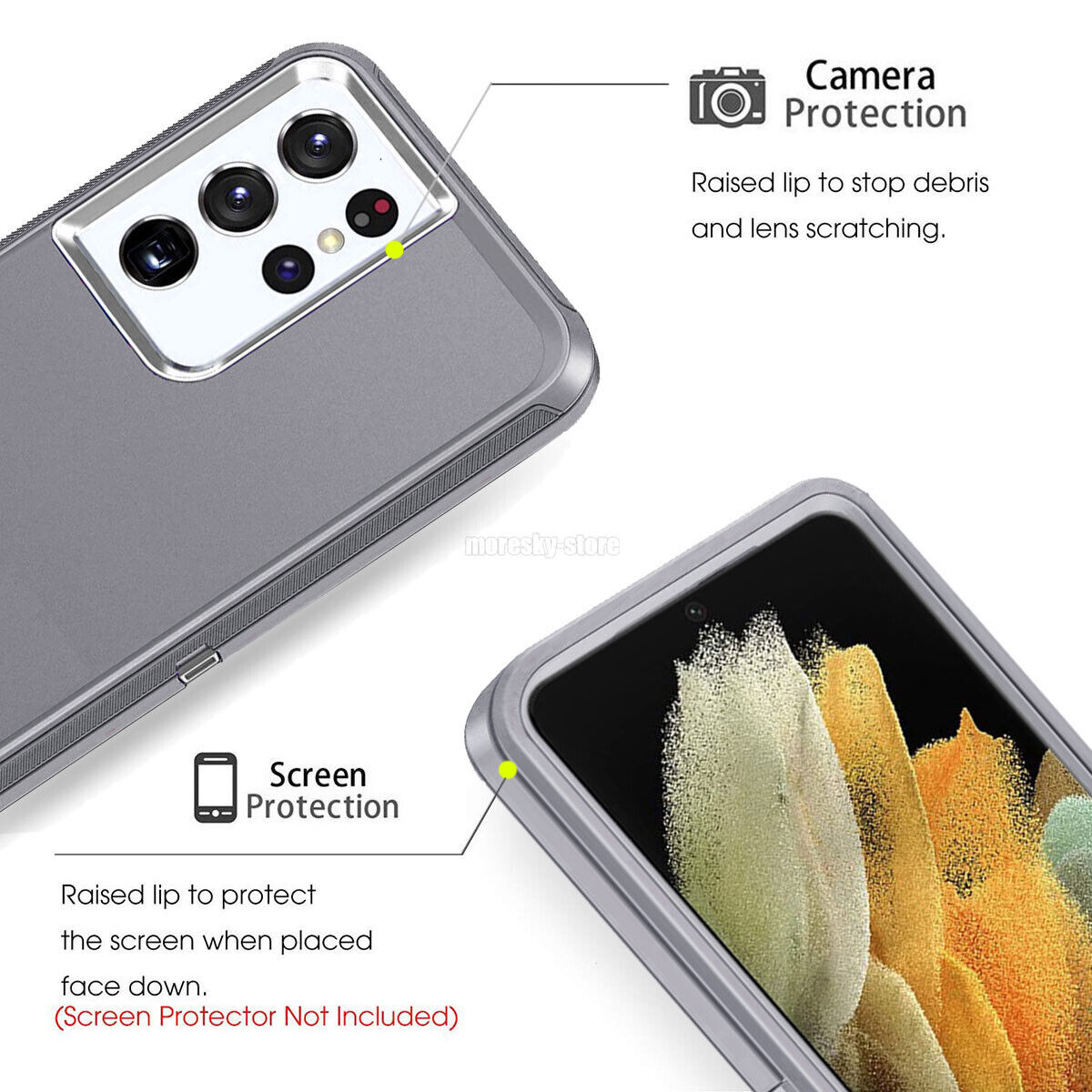 For Samsung Galaxy S21 Plus/Ultra 5G Hard Belt Clip Case Cover Tempered Glass