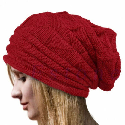 Unisex Knitted Baggy Beanie Cap Oversized Winter Warm Wool Hat Outdoor Hiking