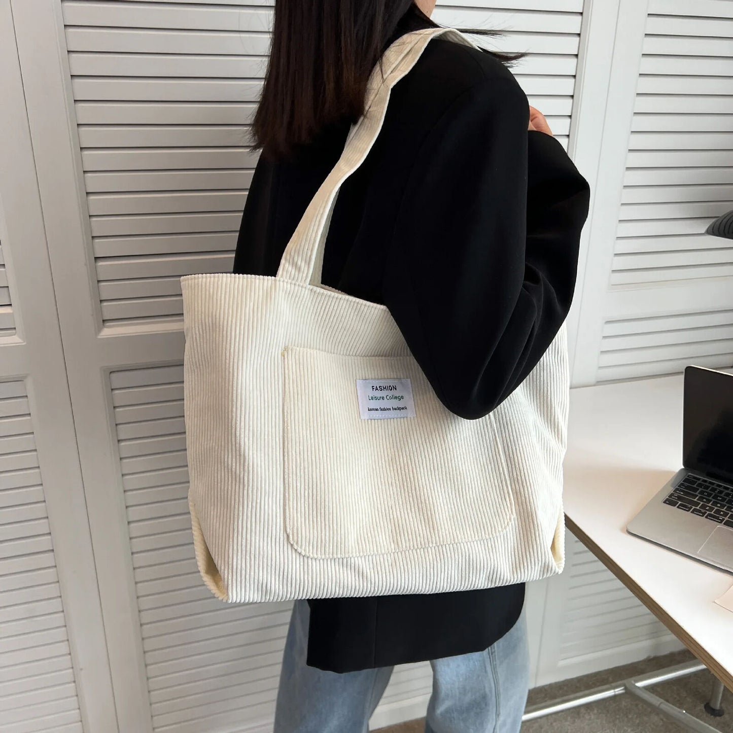 Corduroy Shoulder Bag Simple Handbag Leisure Student Side Bags for Woman