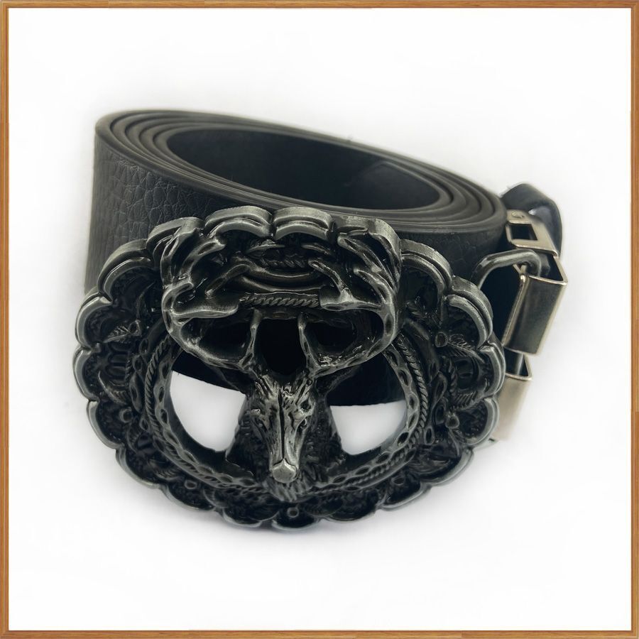Belts Buckle Zinc Alloy 4cm Width Loop Deer Head DIY Western Jeans Pewter Finish