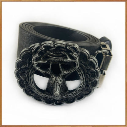 Belts Buckle Zinc Alloy 4cm Width Loop Deer Head DIY Western Jeans Pewter Finish