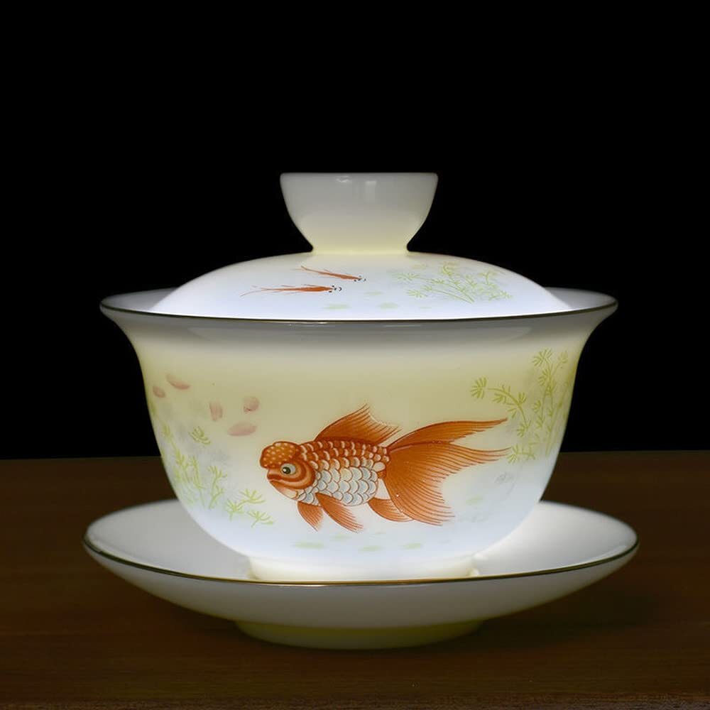 185ml Hand Painted Koi Pattern Gaiwan Teacup Bowl Kung Fu Tea Set Tureen