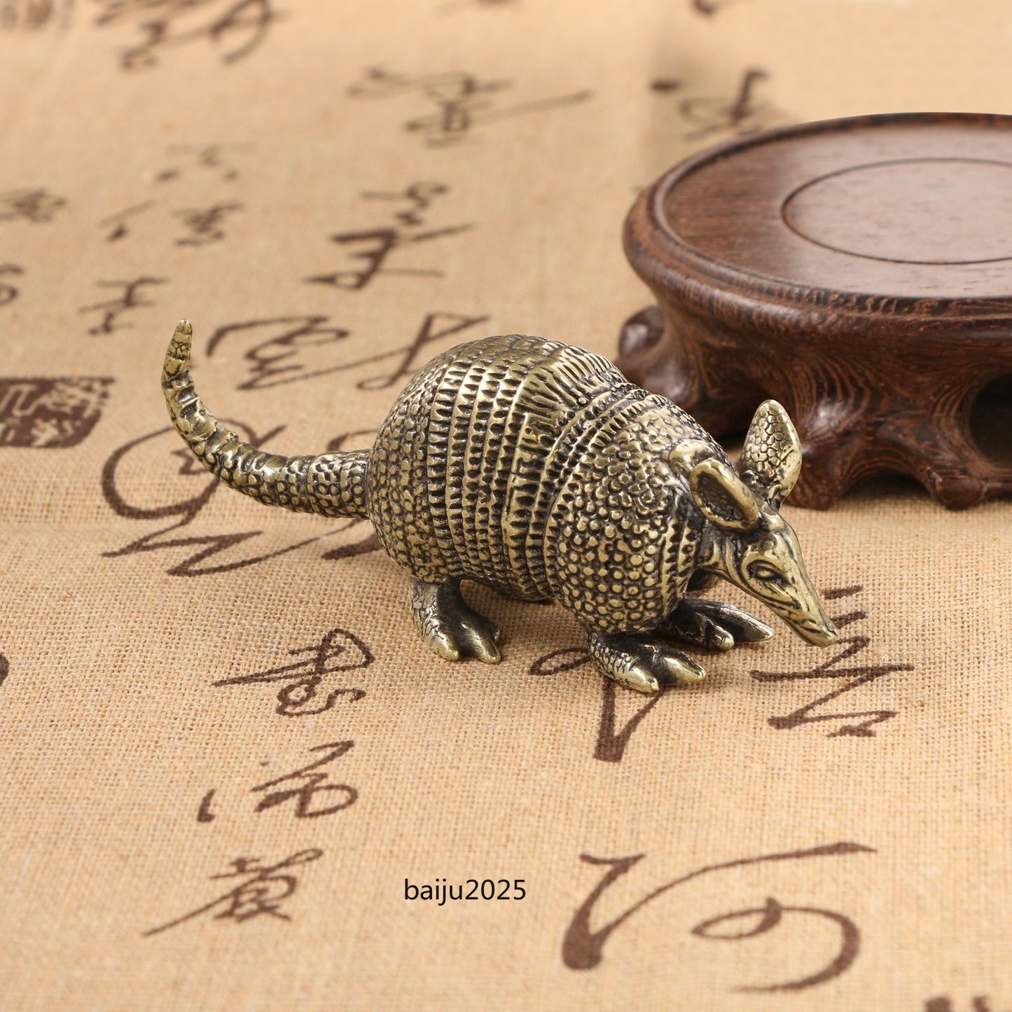Lovely armadillo brass statue ornament collect animal figurine tea pet decor toy