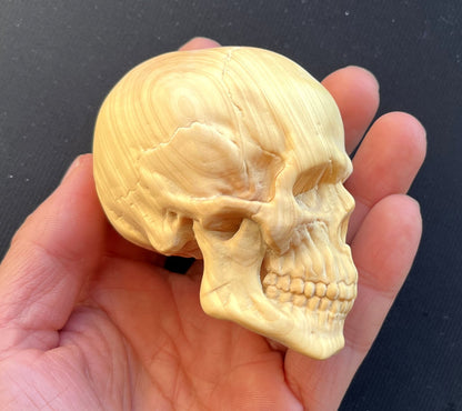 Boxwood Carved Skull Statue Hand Carving Wood Art Sculpture Decor