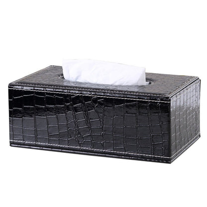 PU Leather Tissue Box Cover Holder for 3.1" Tall Tissue Boxes (Black Crocodile)