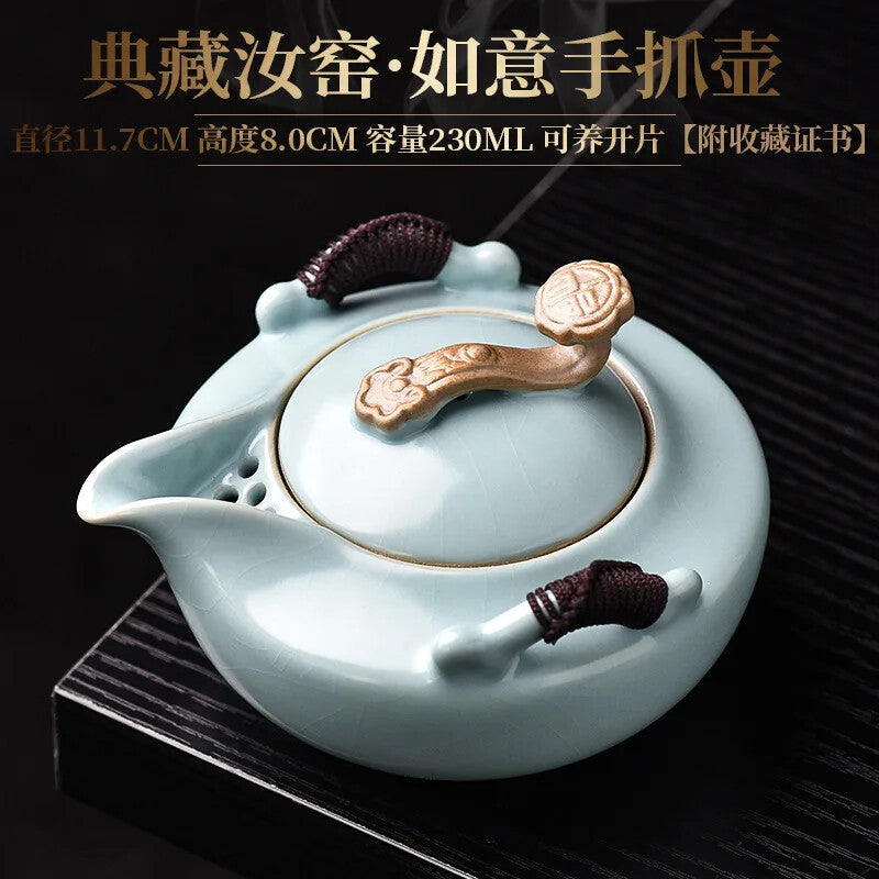 Simple Ru Kiln Hand Grab Pot Large Ceramic Tea Making Pot Household Kung Fu