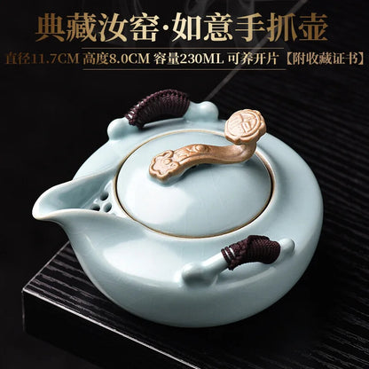 Simple Ru Kiln Hand Grab Pot Large Ceramic Tea Making Pot Household Kung Fu
