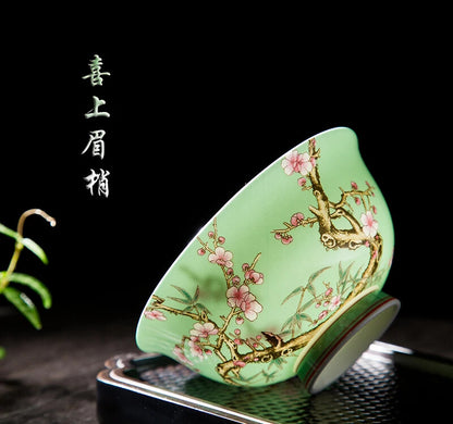 1pc Chinese Retro Flower Bird Pattern Bowl Ceramic Tableware Kung Fu Tea Set