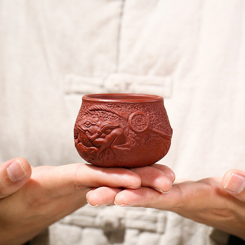 Handmade Carved Toad Relief Master Cup Real Yixing Zisha Personal Tea Cup 80ml