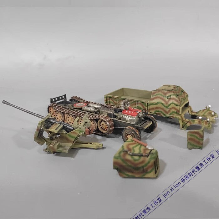 Small Scale Half-Track Truck Air Defense Sd.Kfz.7/2 Flak37 Camouflage Tank Model