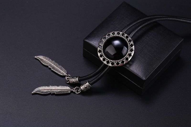 Men Bolo Tie Polyester Semi Precious Stone Pendant Suit Shirt Collar Accessories