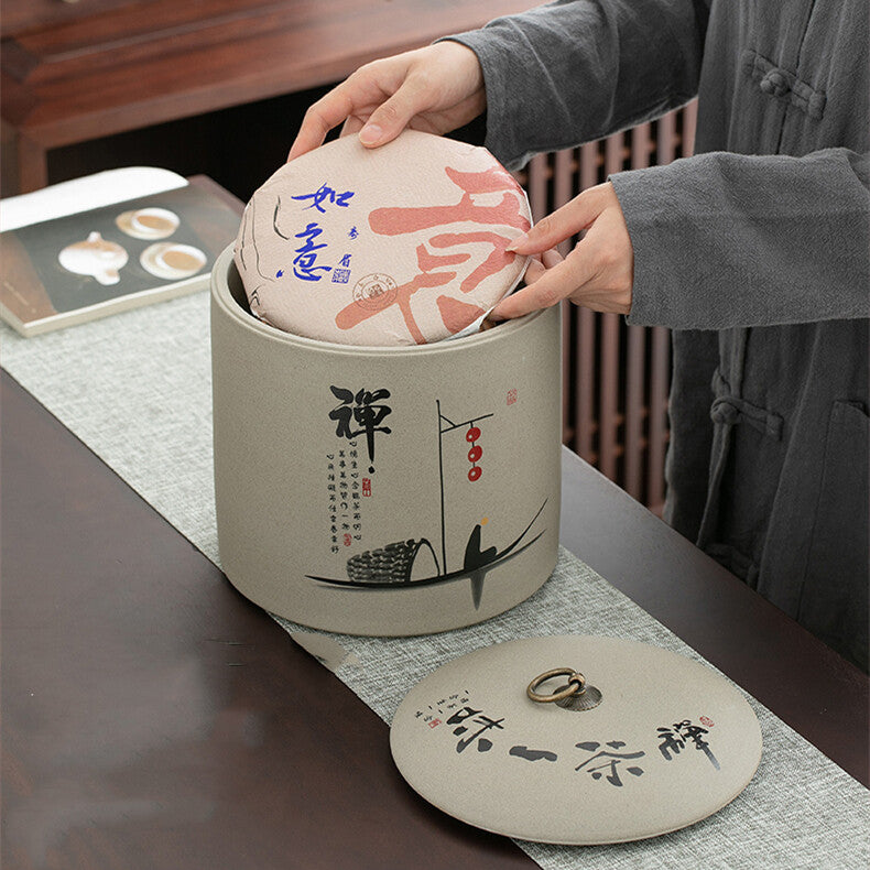Tea Canister Crude Pottery Tea Caddy Storage For Pu'er Tea Cake Big Jar With Lid