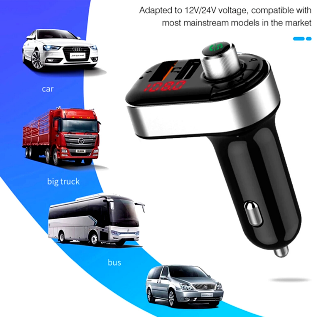 Cargador de Carro Bluetooth FM Transmisor Inalámbrico Adaptador radio USB MP3