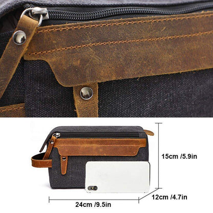 Toiletry Bag Shaving Kit Bag Leather Travel Shaving Bag Canvas Purse 24x12x15 Cm