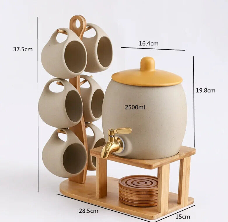 Ceramic Coffee Cup Household Mug Hanging Water Cup Set Kitchen Tea Set Bamboo
