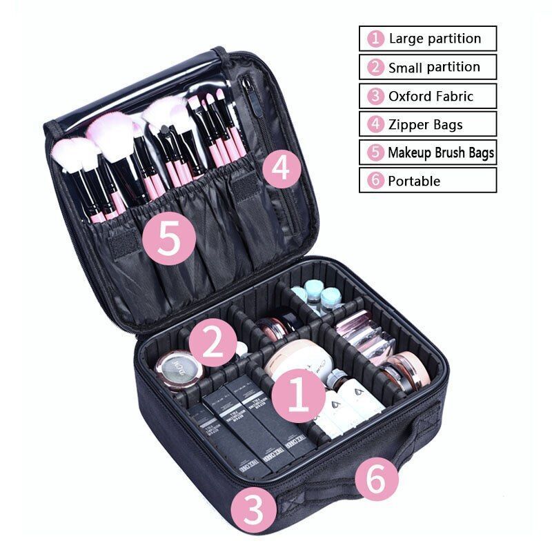 Makeup Case Traveling Cosmetic Bag Make Up Storage Box Nail Tool Suitcases Solid
