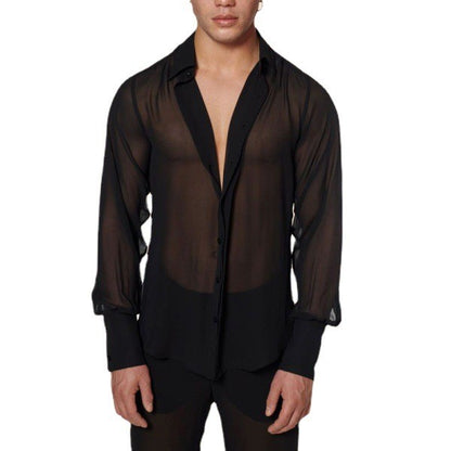 Summer Thin and Transparent Men's Shirt Breathable Casual Top Performance Suit