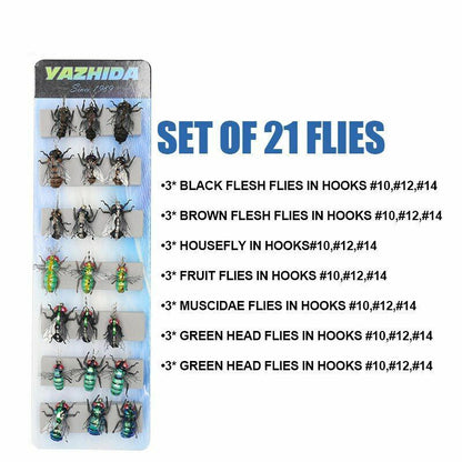 Fly Fishing Flies Sets 12pcs Mosquito Housefly Realistic Insect Lure Trout Kits
