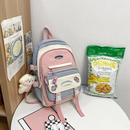 Patchwork Badge Woman Backpack Waterproof High School Bags 31*15*44 /30*13*41 CM