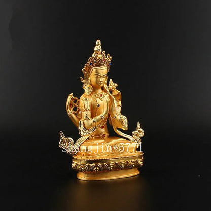 14cm Alloy Four-Arms Avalokitesvara Bodhisattva Tibetan Buddha Statue Amulet