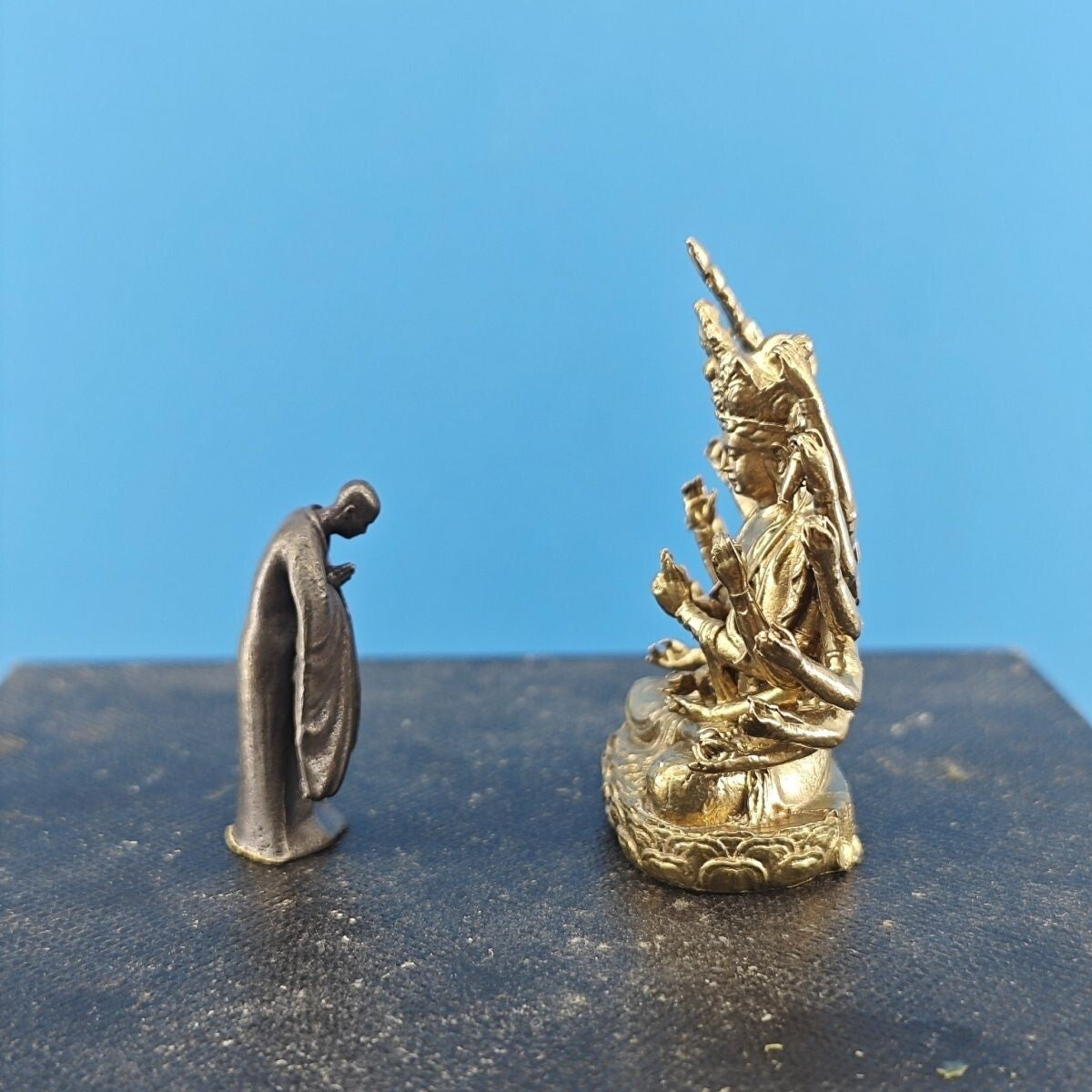 Solid Brass Monk Bodhisattva Small Statue Micro Landscape Bonsai Rockery Decor