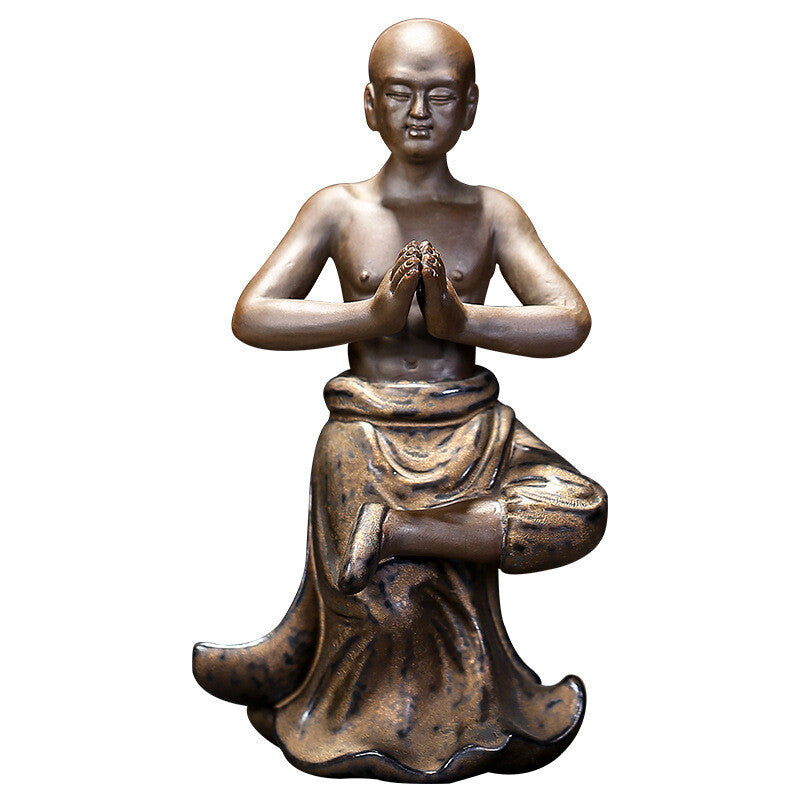 Kungfu Boy Shaolin Monk Statue Ceramic Tea Pet Home Decoration Tea Play Ornament