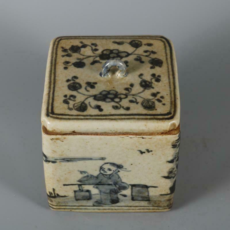 10cm Antique Chinese Ming Blue and White Porcelain Pot Design Tea Caddy Jar