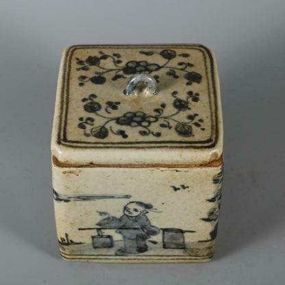 10cm Antique Chinese Ming Blue and White Porcelain Pot Design Tea Caddy Jar