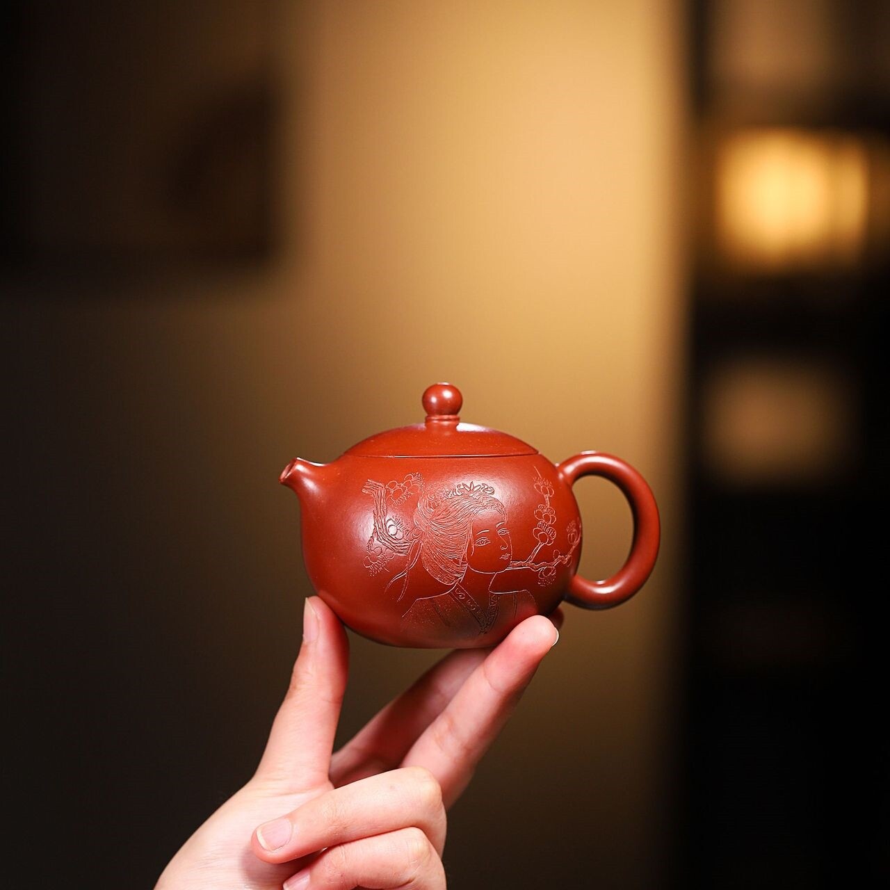 Handmade Tea Pot Marked Beauty Carved Real Yixing Zisha Dahongpao Clay Xishi Pot