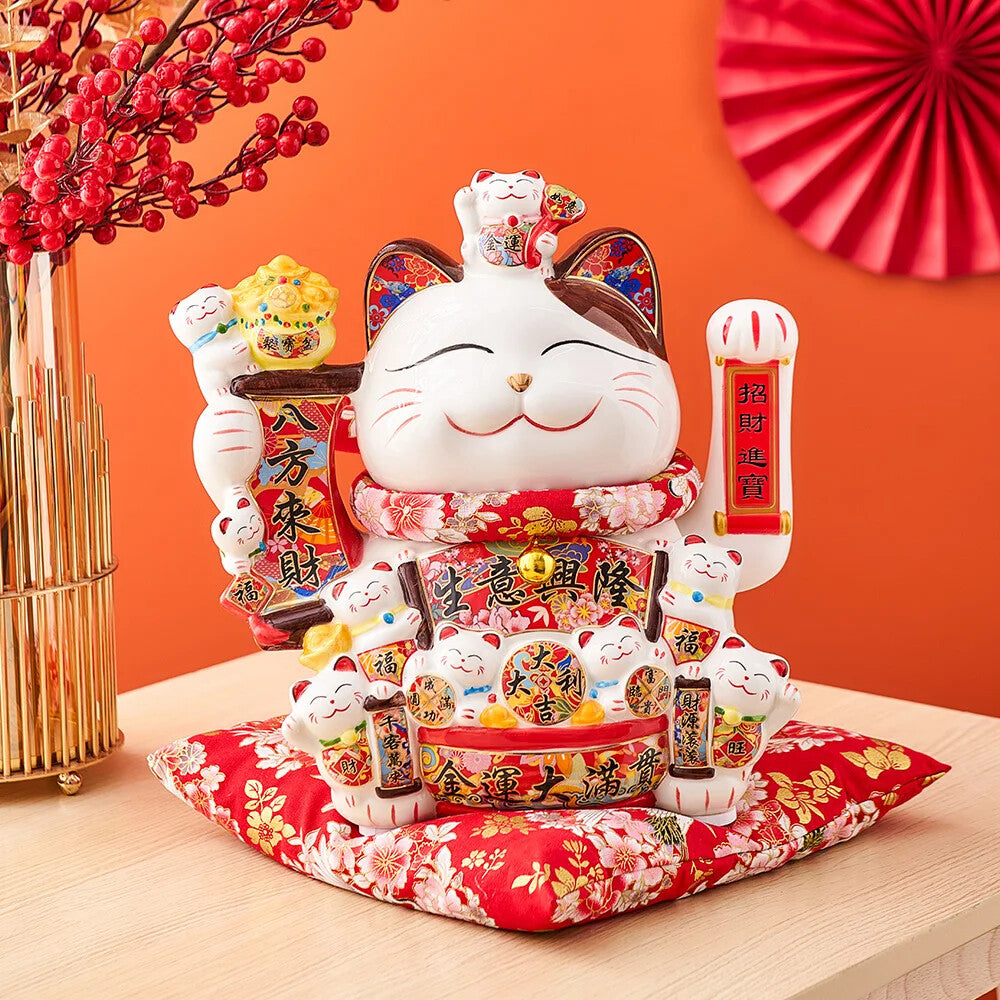Ceramic Maneki Neko Lucky Cat Home Decor Waving Hand Cat Feng Shui Ceramic