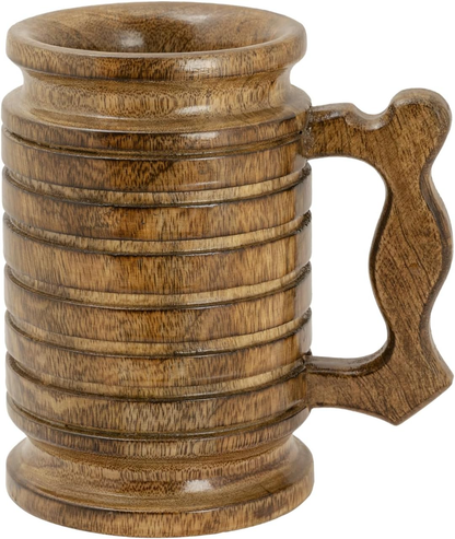 Large Wooden Beer Mug with Handle Tea Coffee Camping Cup Vintage Barrel 18 Oz