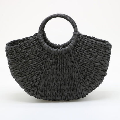 Handmade Bag Pompon Beach Weaving Paper Straw Bag Wrapped Moon Shaped Pouch 1 pc