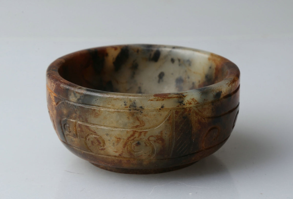 60MM/2.36" China Old Jade Carved Ancient Auspicious Pattern Cup CH12