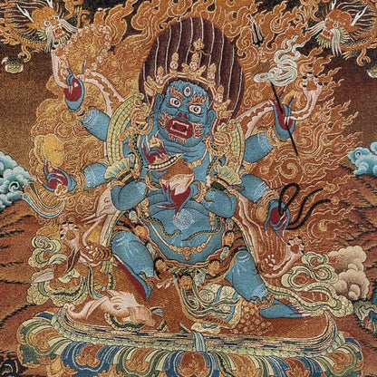 Embroidery Tibetan Buddhism Six Arm Mahakala Thangka hanging screen Worship Hall