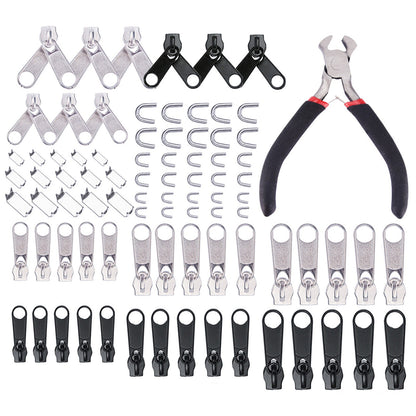 New 85Pcs Zinc Alloy Tent Jeans Bag Fix Zipper Zip Slider Repair Instant DIY Set