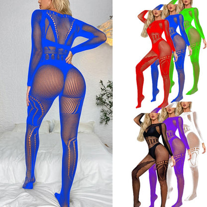 Sexy Women's Fishnet Mesh Full Bodysuit Long Sleeve Jumpsuits Bodystocking