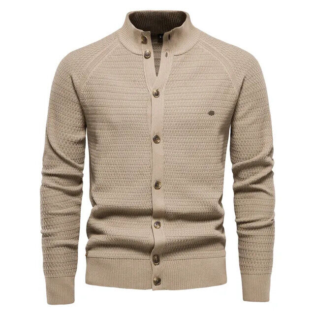 Winter Fashion Mens Cardigan Cotton High Quality Button Mock Neck Men's Sweater