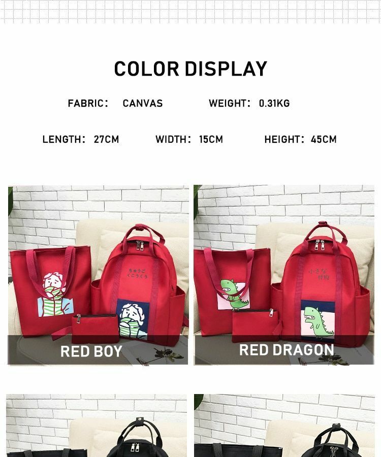 3 Pcs Sets Backpack School Bags Teenage Girls Women Casual Shoulder Zipper Solid