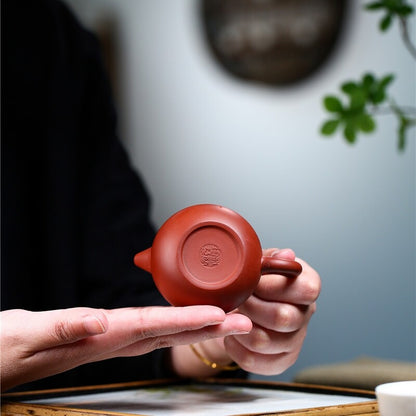 110ml Yixing Zisha Dahongpao Clay Tea Pot Floral Carved Dragon Egg Shape Marked