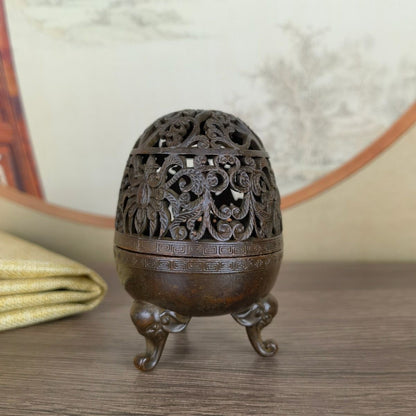 Chinese old Bronze collectable flower incense burner buddha Gift