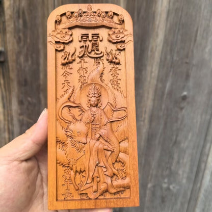 New Jujube Wood Carved Token Nine Tailed Fox Godness Statue Lover Marrage Amulet