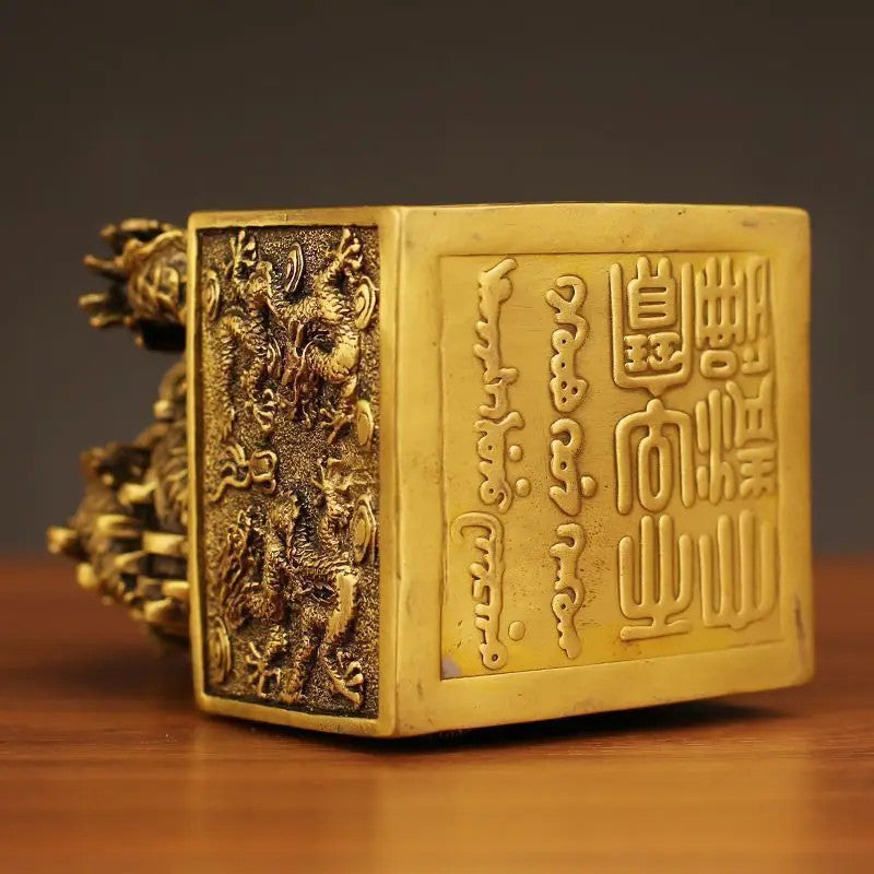 Feng Shui Copper Nine Dragons Seal Ornament Brass Dragon Seal Decoration