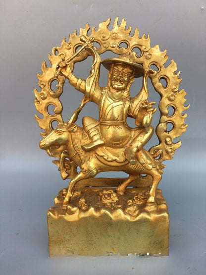 9.0“old Tibet Tibetan Buddhism Bronze Gilt Vajra Dharma Protection Buddha Statue