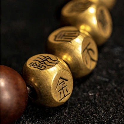 Natural Brass Golden Light Mantra Beaded Bracelet Handmade Retro Ethnic Jewelry