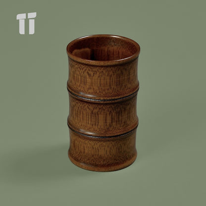 Vintage Bamboo Tea Canister 3-Bamboo Segment Brush Holder Desk Organizer 7cm
