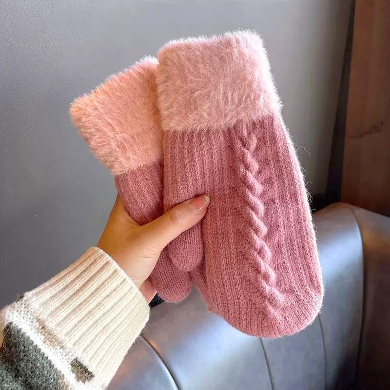 Women Winter Warm Gloves Cashmere 1 Pair Soft Thickening Knit Full Finger Mitten