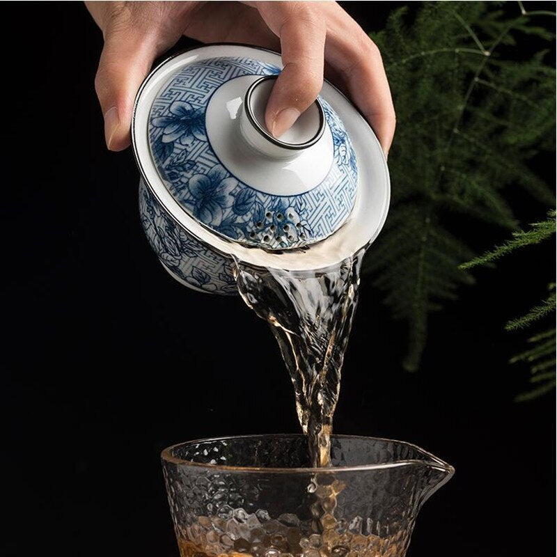 Blue and White Gaiwan Single Ceramic Large Tea Bowl Jingdezhen Tiandiren Tureen