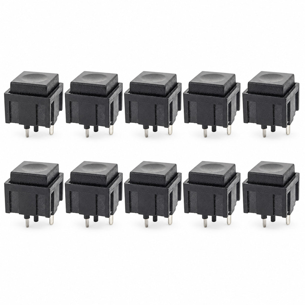 10 Pack Momentary Switch SPST - Black Square Button (12.4mm x 12.4mm x 10.4mm)
