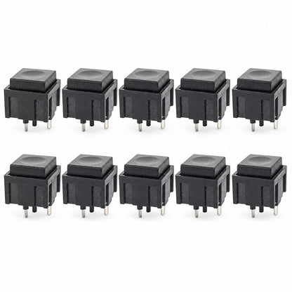10 Pack Momentary Switch SPST - Black Square Button (12.4mm x 12.4mm x 10.4mm)